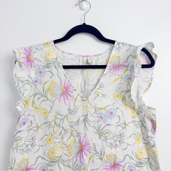 Joie Floral 100% Linen Ruffle Cap Sleeve V-Neck Dress Sz Small - Picture 4 of 9